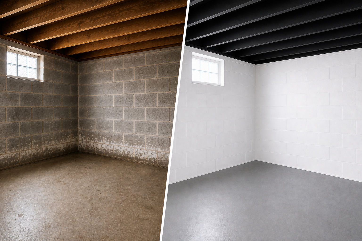 Before and after basement transformation by Hunterdon Painting